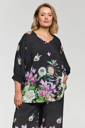 gebloemde blousetop zwart