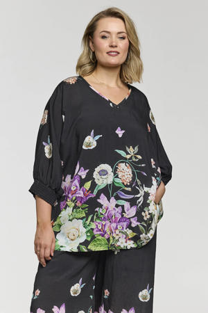 gebloemde blousetop zwart