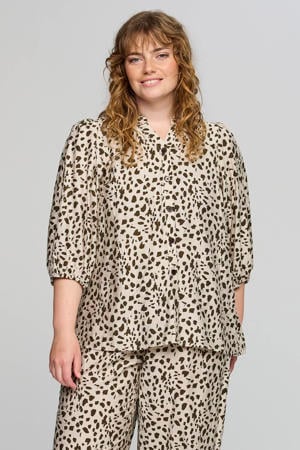 blouse met dierenprint beige
