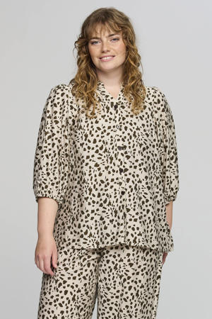 blouse met dierenprint beige