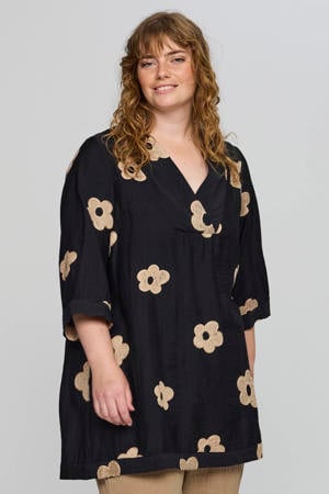 gebloemde tuniek zwart
