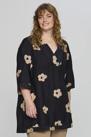gebloemde tuniek zwart