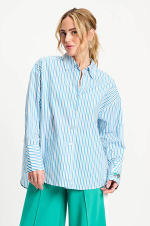 gestreepte blouse met krijtstreep blauw
