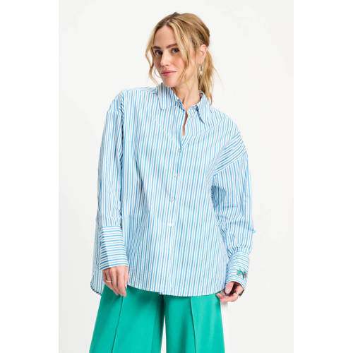 POM Amsterdam gestreepte blouse met krijtstreep blauw afbeelding