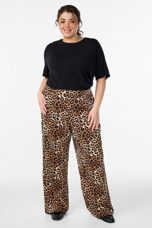 straight high waist broek met panterprint bruin