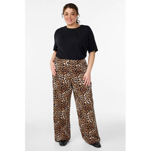 Zizzi straight high waist broek met panterprint bruin afbeelding
