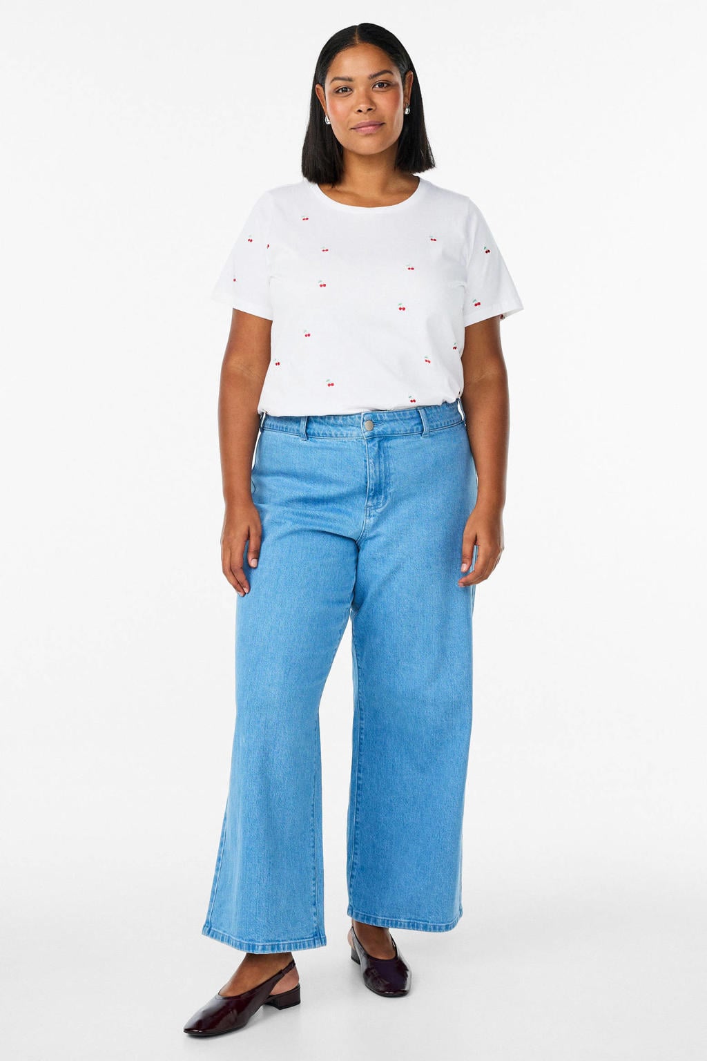 Witte dames Zizzi T-shirt van katoen met hartjesprint, korte mouwen en ronde hals