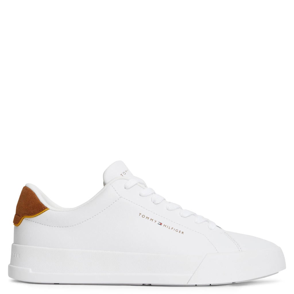 Lichtgrijze heren Tommy Hilfiger leren sneaker laag met meerkleurige print van 80% leer/20% polyurethaan