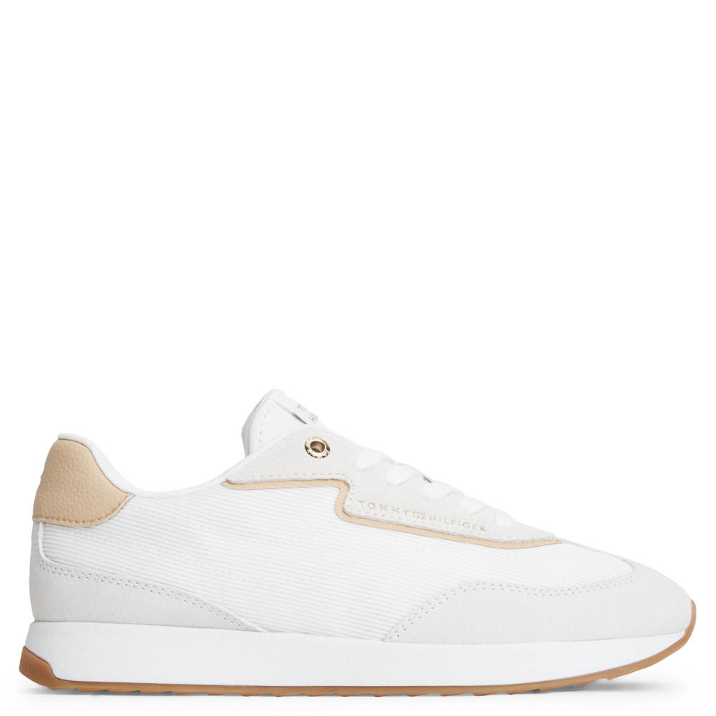 Wit en beige dames Tommy Hilfiger sneakers - van polyester met veters