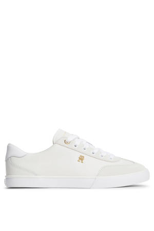 leren sneakers met logo - ecru