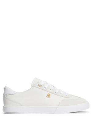 leren sneakers met logo - ecru