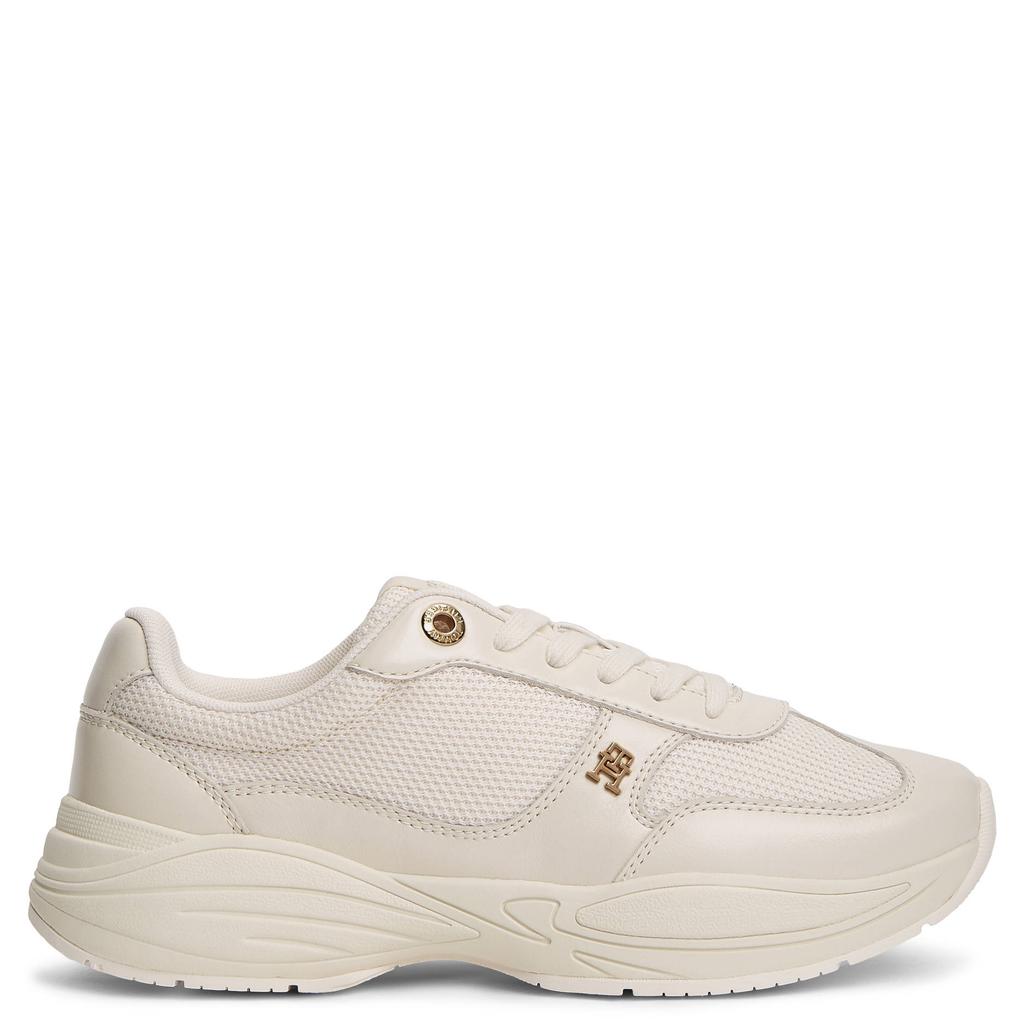 Ecru dames Tommy Hilfiger leren sneakers - met veters