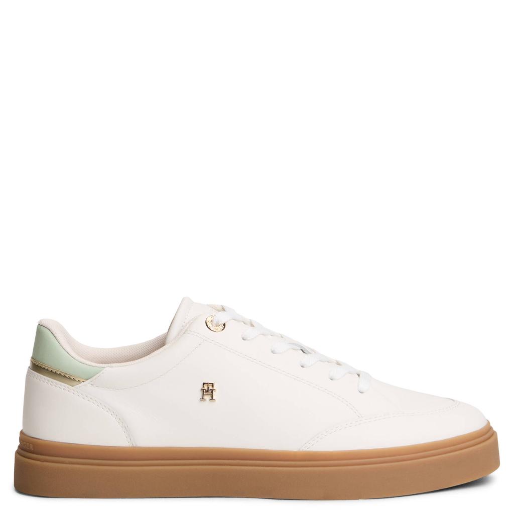 Wit en mintgroene dames Tommy Hilfiger leren sneakers - met veters