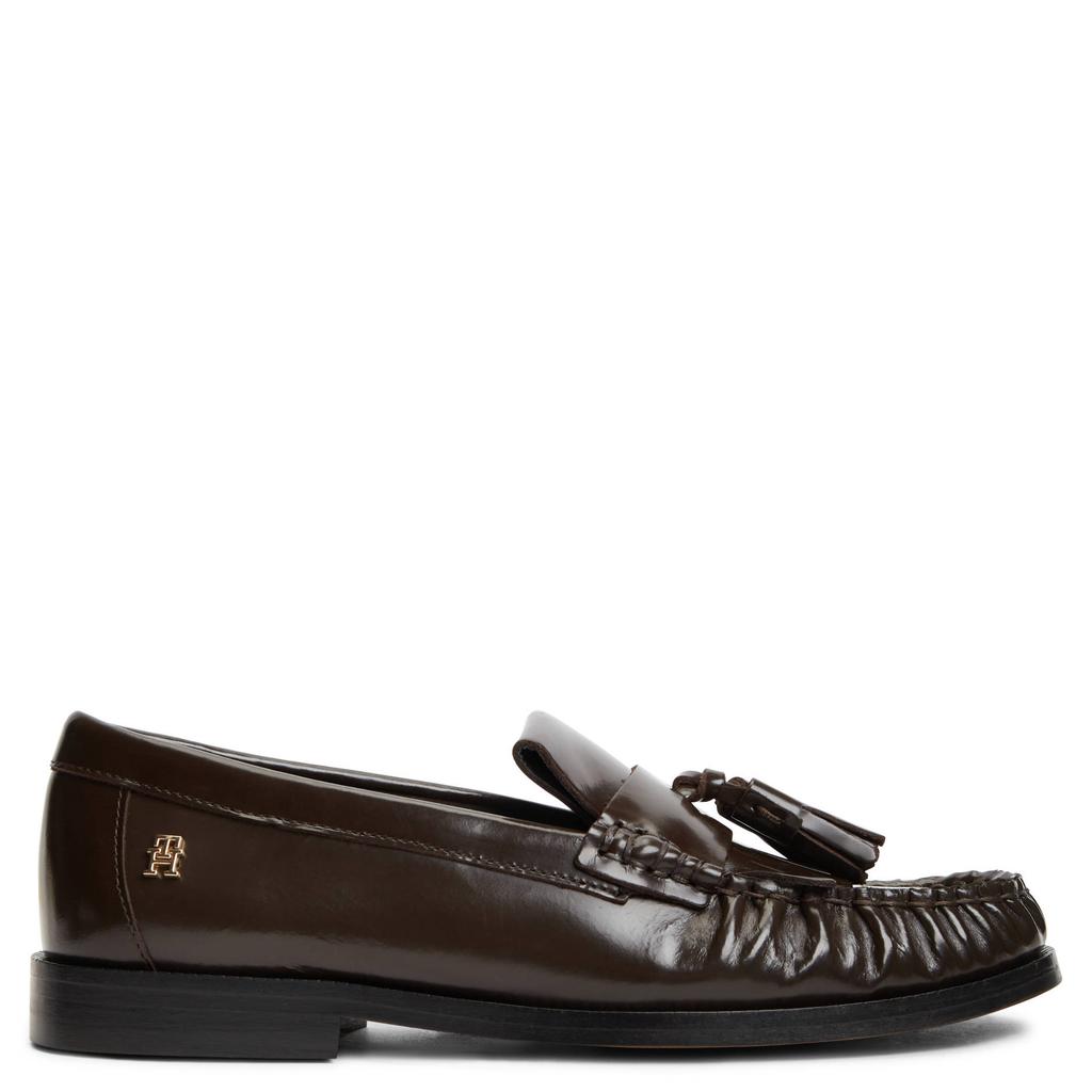 Donkerblauwe dames Tommy Hilfiger leren loafers met franjes -