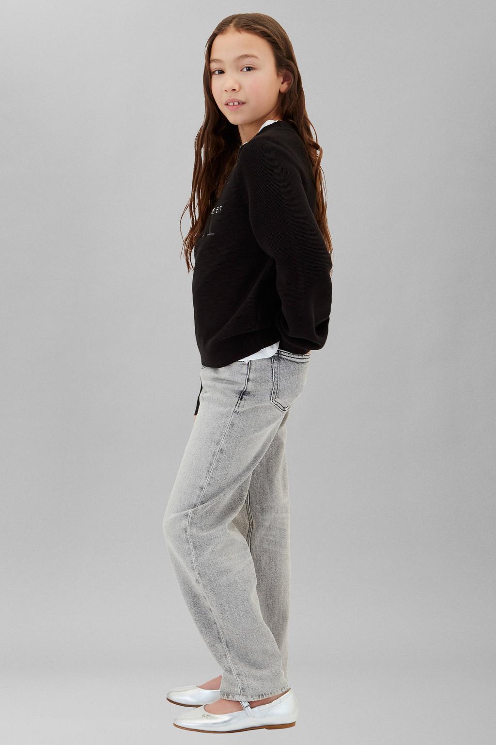 Grey denim meisjes Calvin Klein high waist barrel jeans van denim met rits- en knoopsluiting en effen