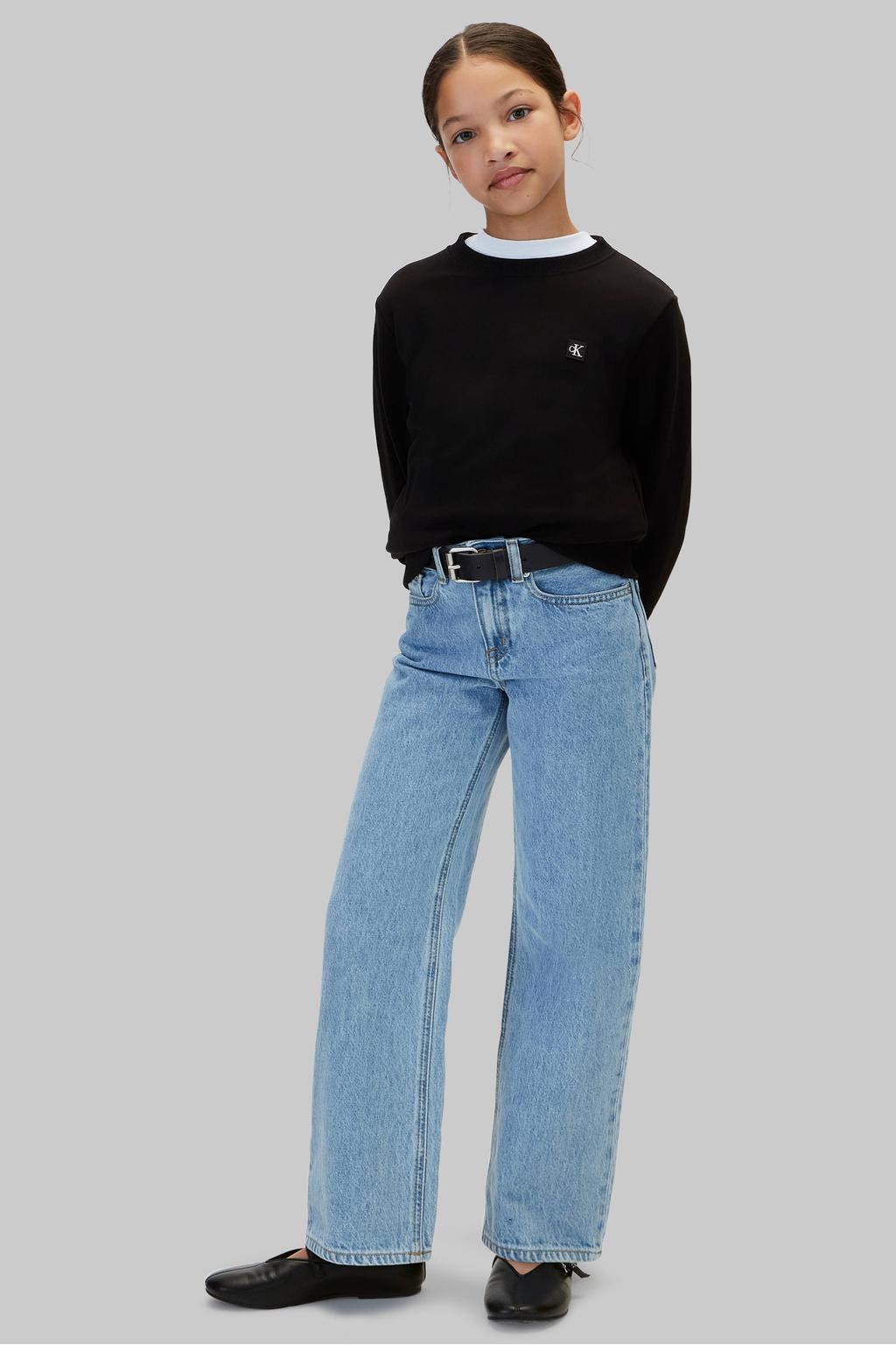Zwarte jongens en meisjes Calvin Klein sweater met effen, lange mouwen, ronde hals en geribde boorden