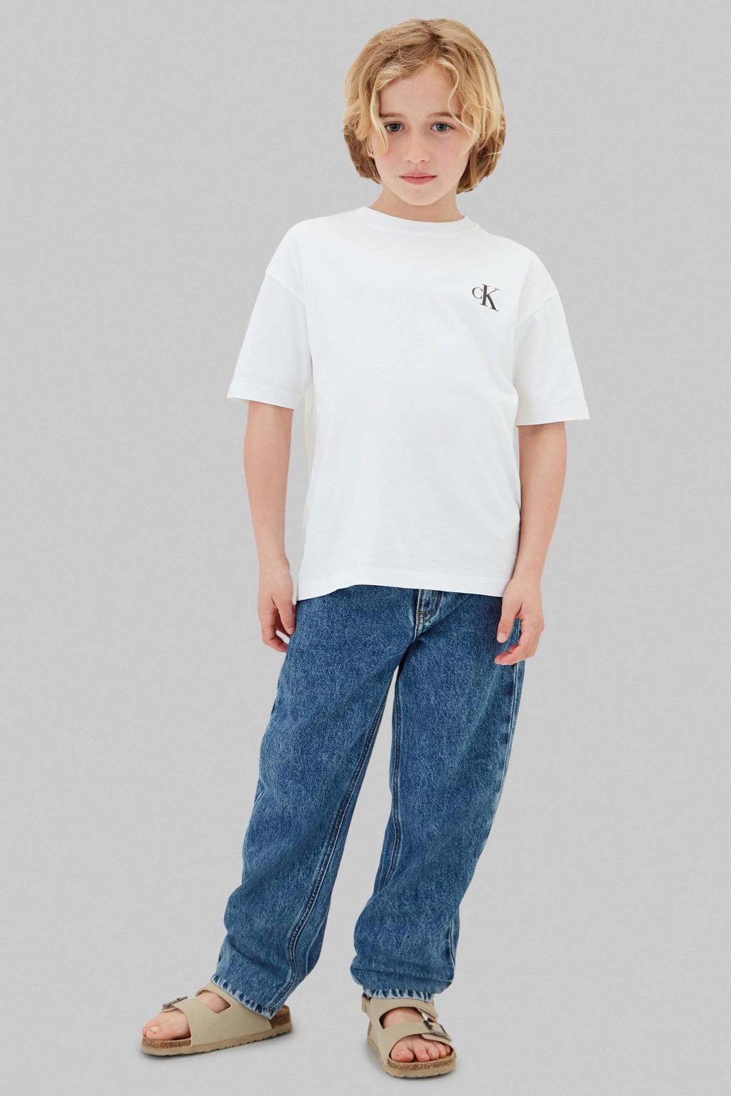 Set van 2 wit en zwarte jongens Calvin Klein T-shirts van katoen met logo dessin, korte mouwen en ronde hals