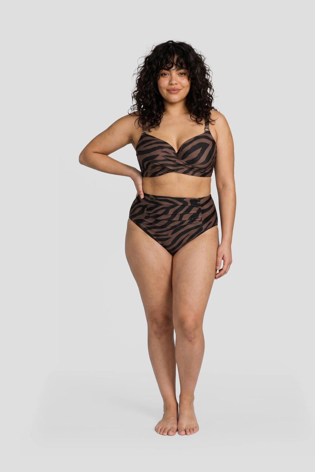BEACHWAVE Curve voorgevormde beugel bikinitop met zebraprint - donkerbruin/zwart