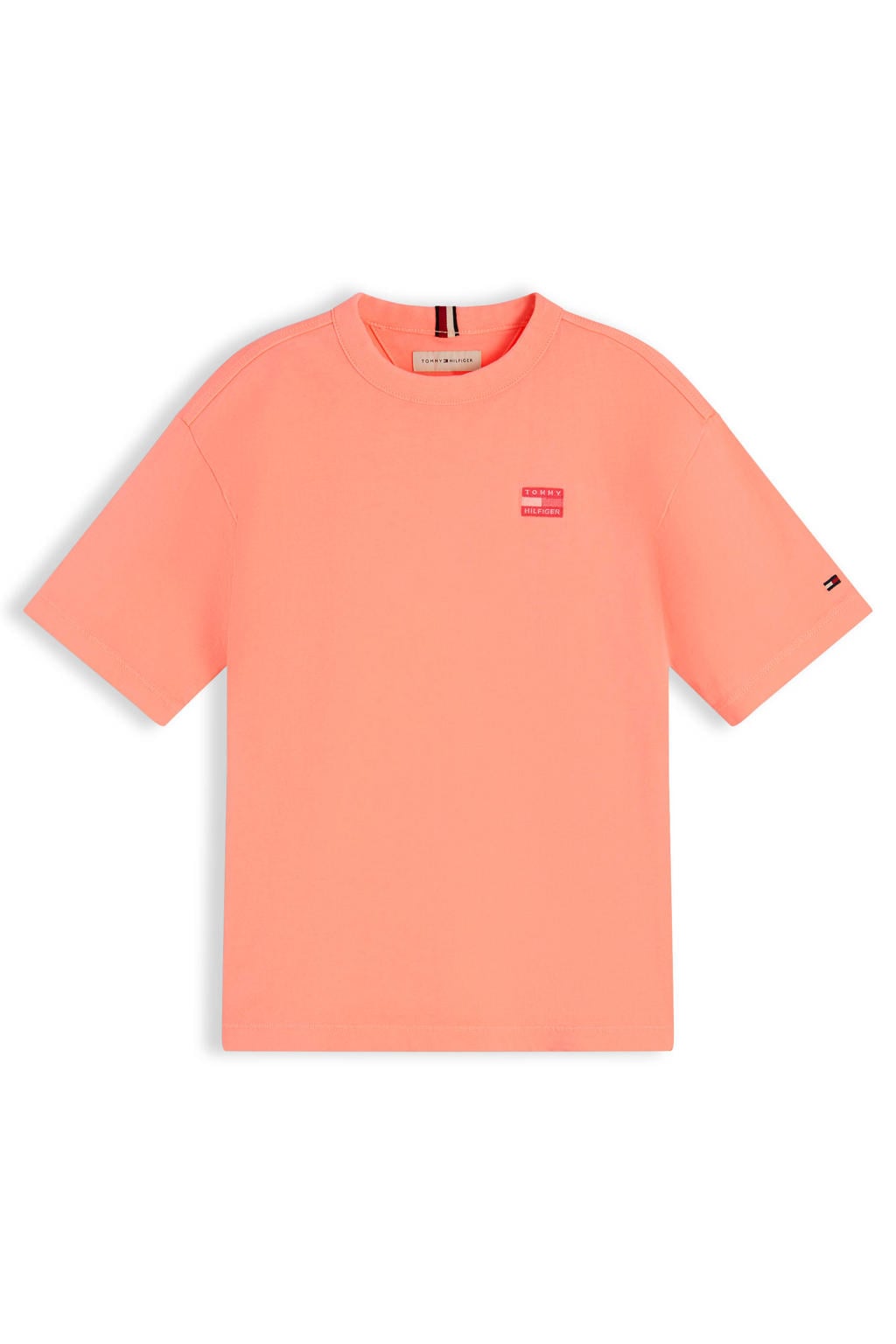 Roze jongens Tommy Hilfiger T-shirt van katoen met effen, korte mouwen en ronde hals