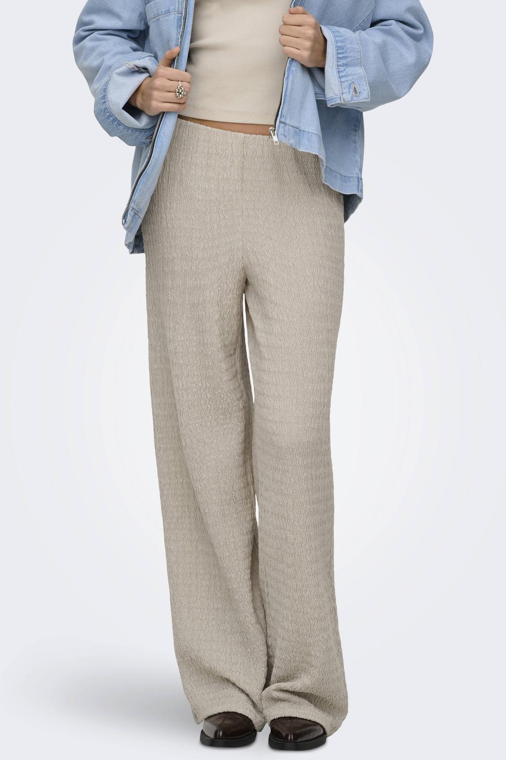 Beige dames ONLY high waist casual broek van polyester met loose fit en effen