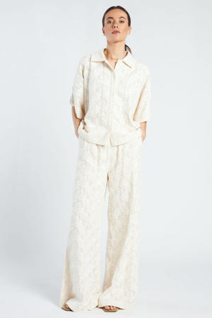wide leg high waist gebloemde broek ecru