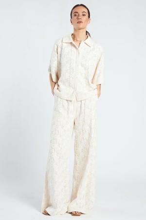 wide leg high waist gebloemde broek ecru