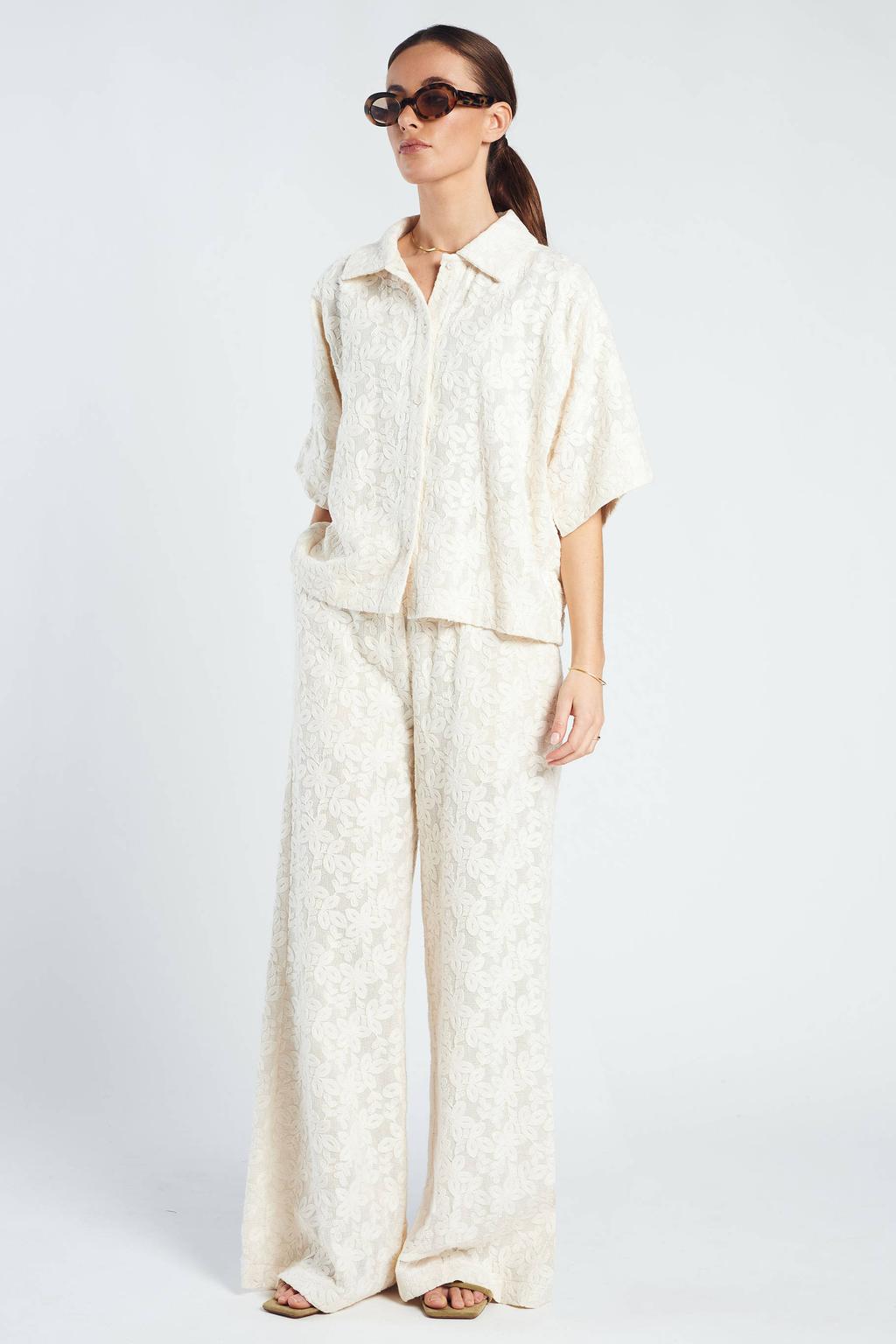 Ecru dames Spooq the label wide leg high waist gebloemde broek