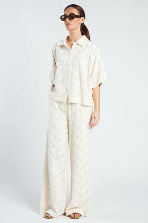 wide leg high waist gebloemde broek ecru