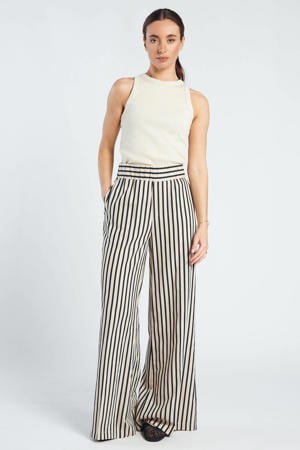 wide leg fit gestreepte broek - zwart