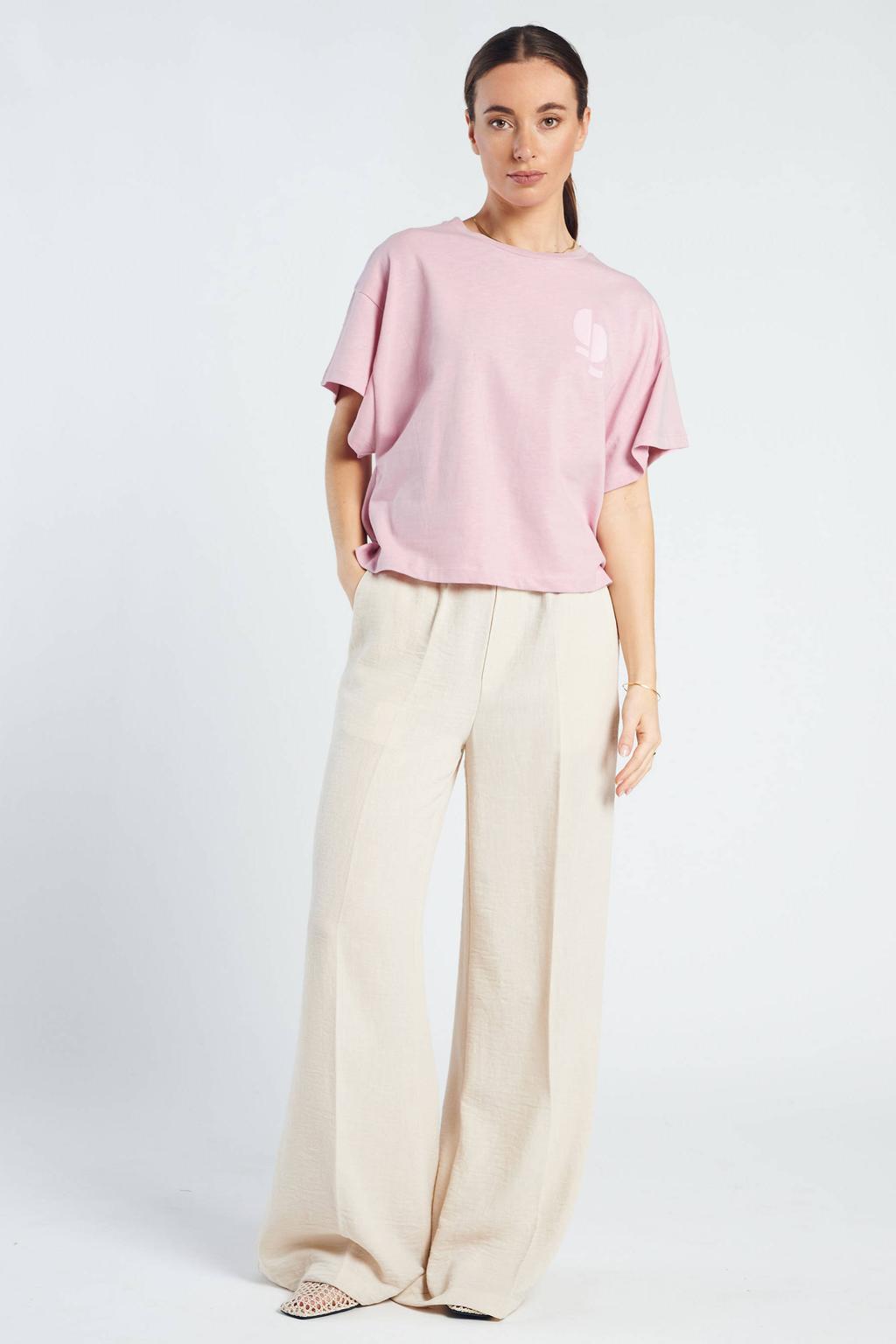 Roze dames Spooq the label T-shirt met logo dessin, korte mouwen en ronde hals