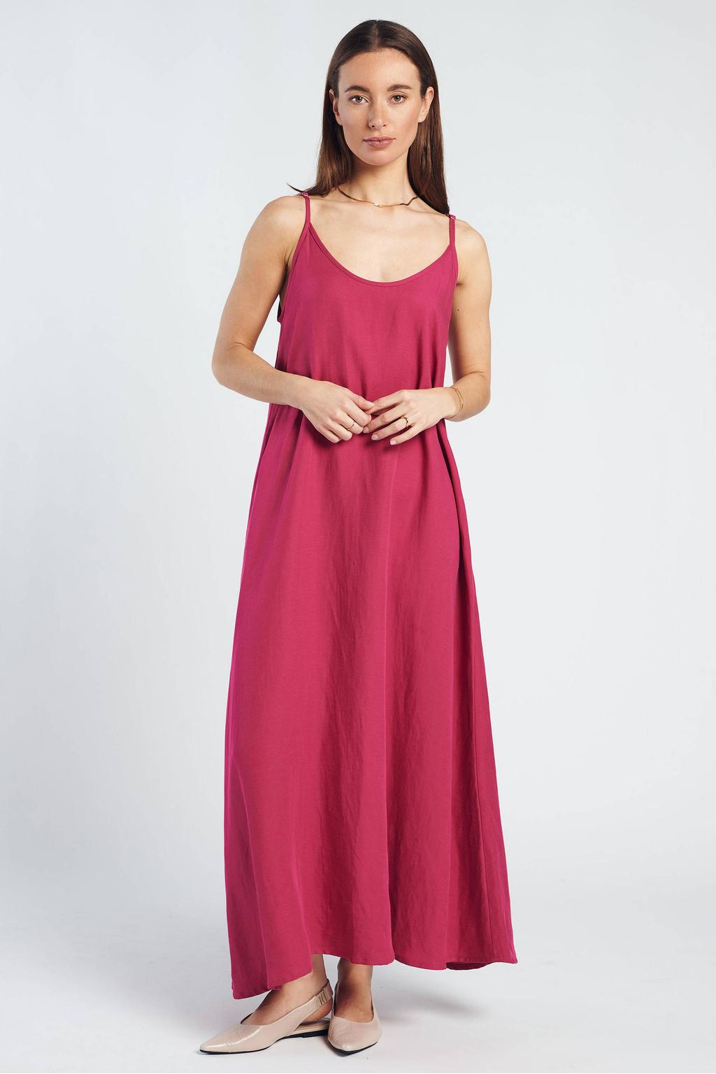 Fuchsia dames Spooq the label maxi jurk met effen, spaghettibandjes en V-hals