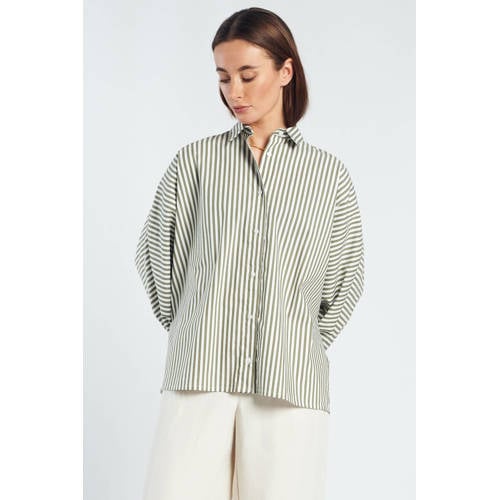 Spooq the label gestreepte blouse olijfgroen afbeelding