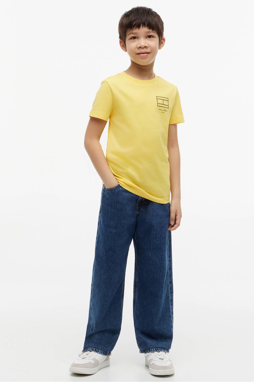 Gele jongens Tommy Hilfiger T-shirt van katoen met printopdruk, korte mouwen en ronde hals