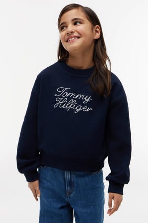 sweater met borduursels - donkerblauw