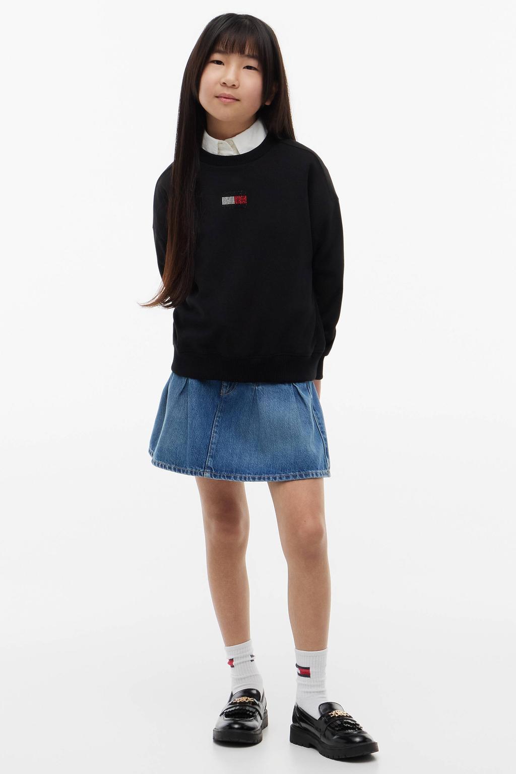 Zwarte meisjes Tommy Hilfiger sweater en strass-steentjes met printopdruk, lange mouwen en ronde hals