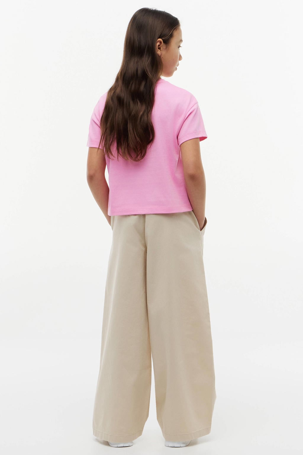 Roze meisjes Tommy Hilfiger T-shirt van katoen met effen, korte mouwen en ronde hals