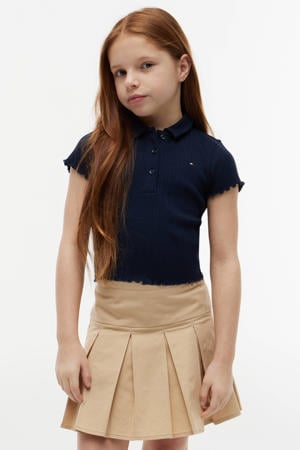 polo met golvende afwerking - donkerblauw