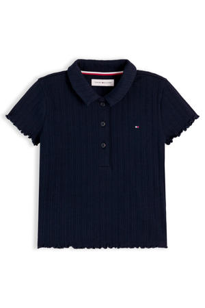 polo met golvende afwerking - donkerblauw