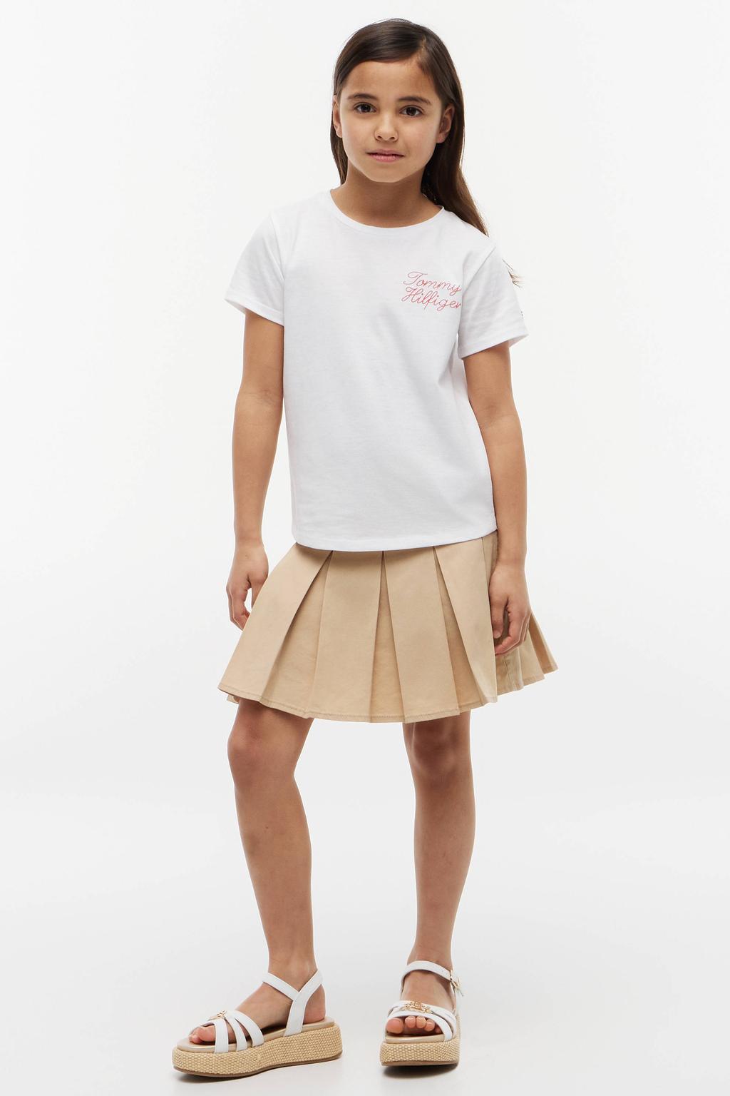 Witte meisjes Tommy Hilfiger T-shirt van katoen met tekst print, korte mouwen en ronde hals