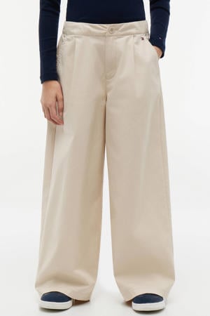 wide leg casual broek met plooien - beige