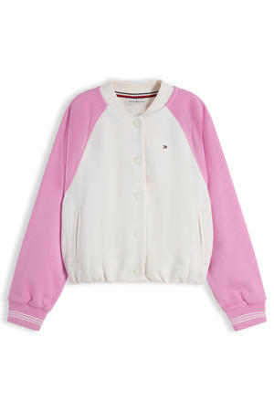bomberjack met elastische boord en backprint - roze