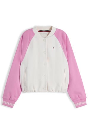 bomberjack met elastische boord en backprint - roze