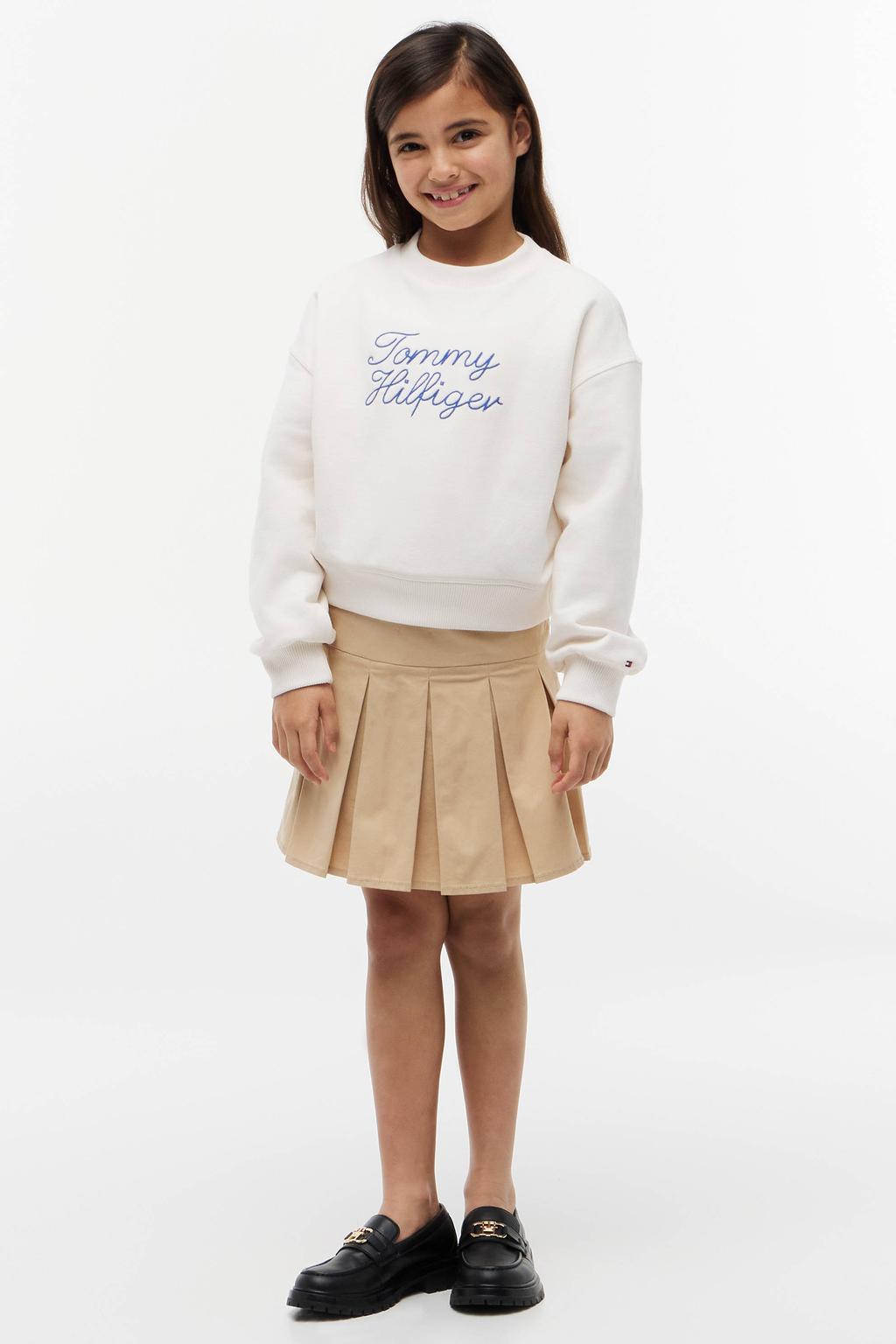 Witte meisjes Tommy Hilfiger sweater en tekst met lange mouwen, ronde hals en borduursels