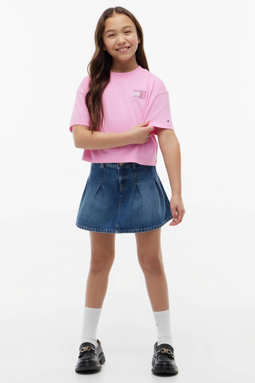 Roze meisjes Tommy Hilfiger T-shirt van katoen met backprint, korte mouwen en ronde hals