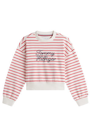 gestreepte sweater met tekst en borduursels - rood