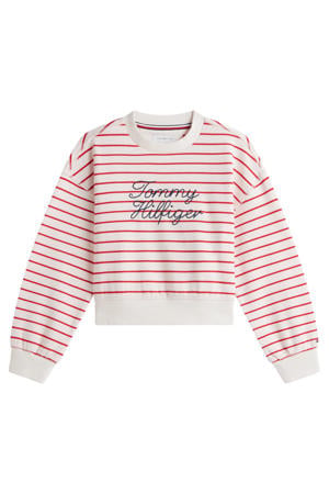 gestreepte sweater met tekst en borduursels - rood