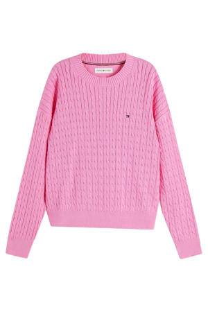 gebreide trui met kabels roze