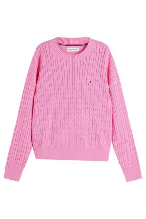 gebreide trui met kabels roze