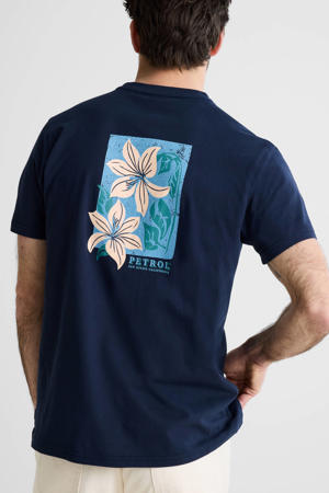 regular T-shirt met backprint donkerblauw