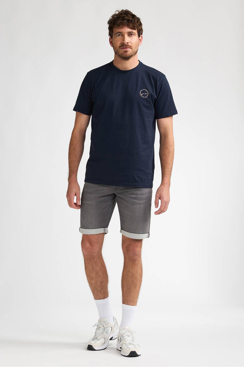 Donkerblauwe heren Petrol Industries regular T-shirt van katoen met effen, korte mouwen en ronde hals